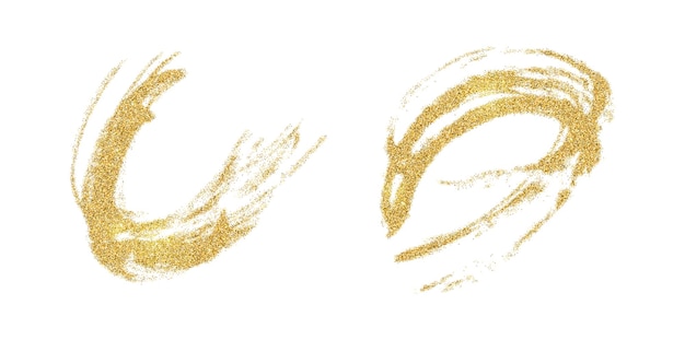 Vector gold paint smears set glitter elements on white background