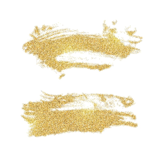 Vector gold paint smears set glitter elements on white background