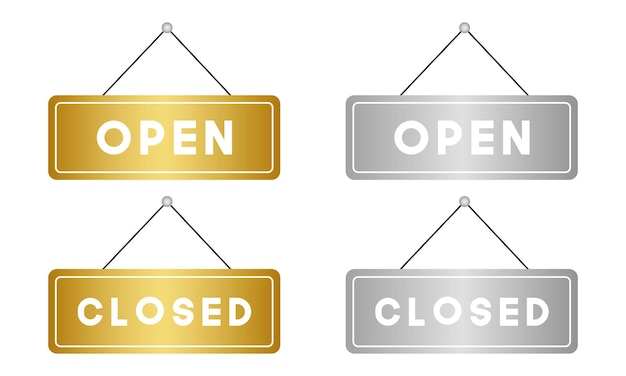 vector gold and silver open and closed signs