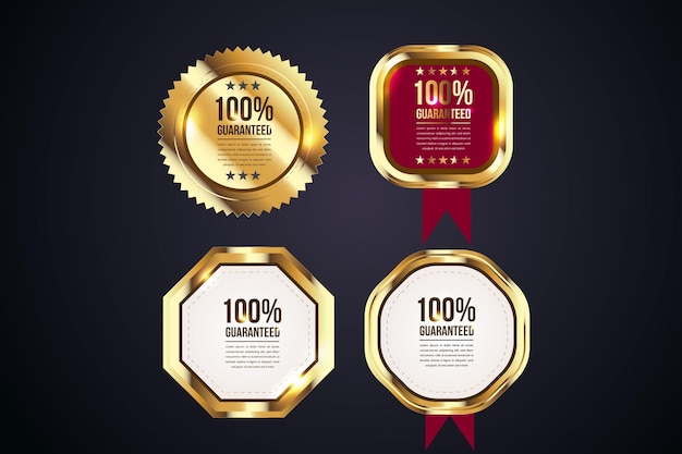 Vector golden badge luxury premium quality labels set collection with red ribbon