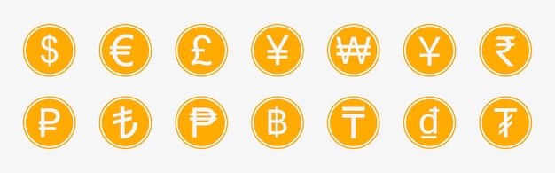 Vector golden coins with various currency symbols