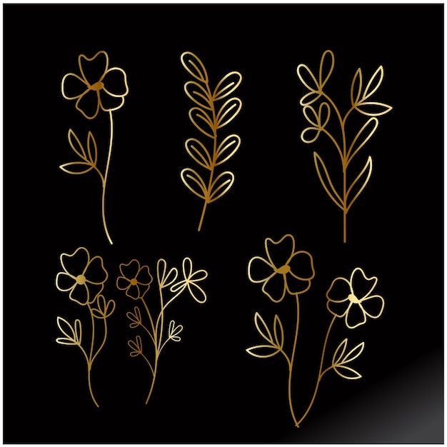 vector golden flowers and leaves