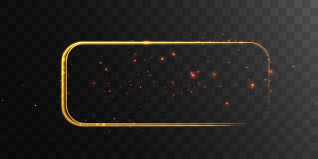 Vector golden frame with lights effects Shining rectangle banner Isolated on black transparent