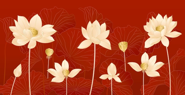 Vector golden linear flower background