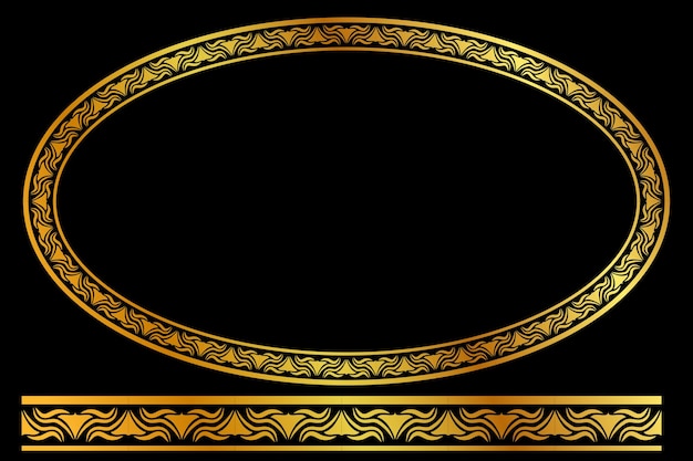 Vector Golden Oval Floral Frame, at black background