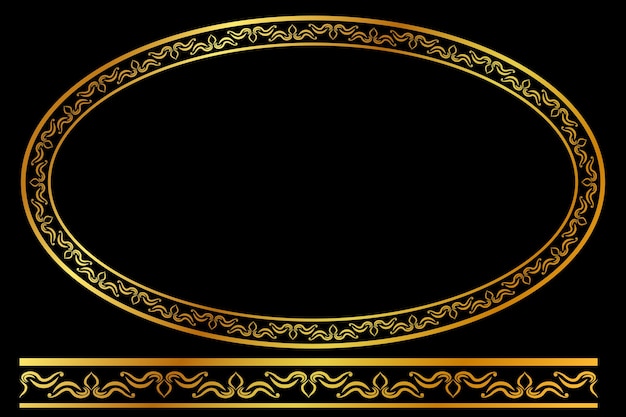 Vector Golden Oval Floral Frame, at black background