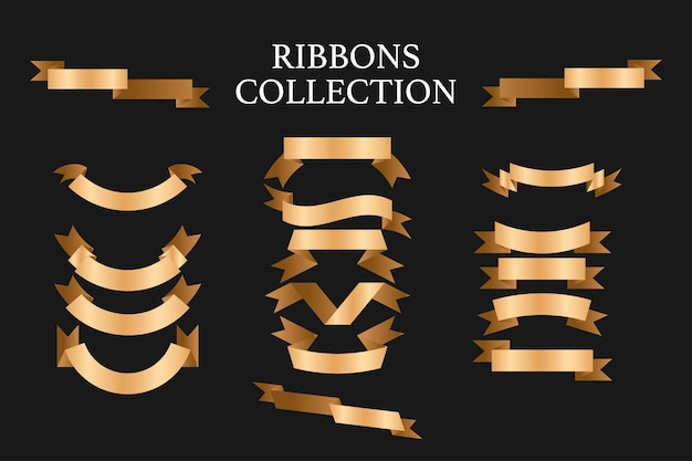 Vector golden ribbons and stars set with gradient mesh