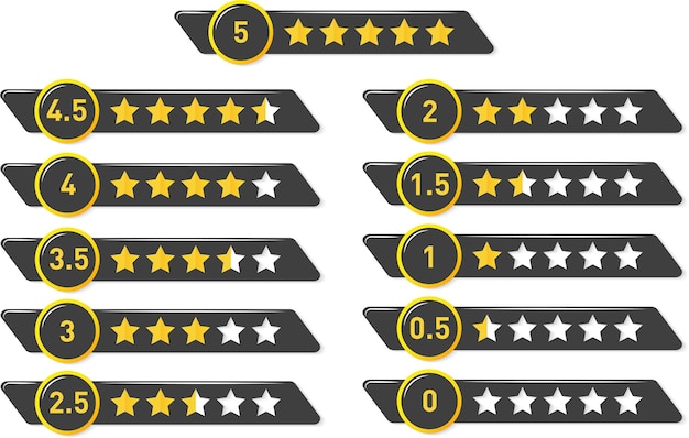 Vector vector golden shiny rating 5 to 0 stars stars rating design elements kit