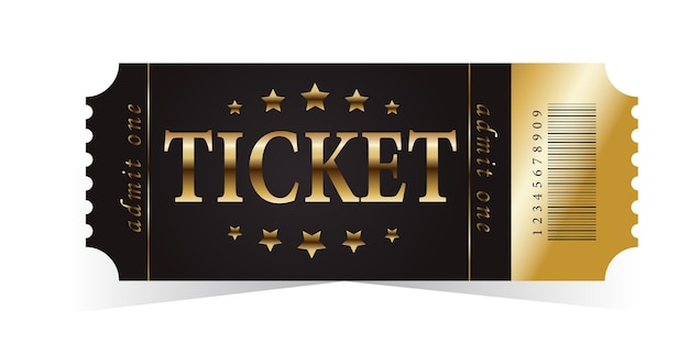 Vector golden ticket template Cinema theatercasino concert game party event gold ticket