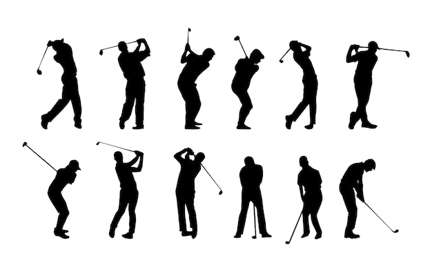 Silhouette di giocatori di golf vettoriali