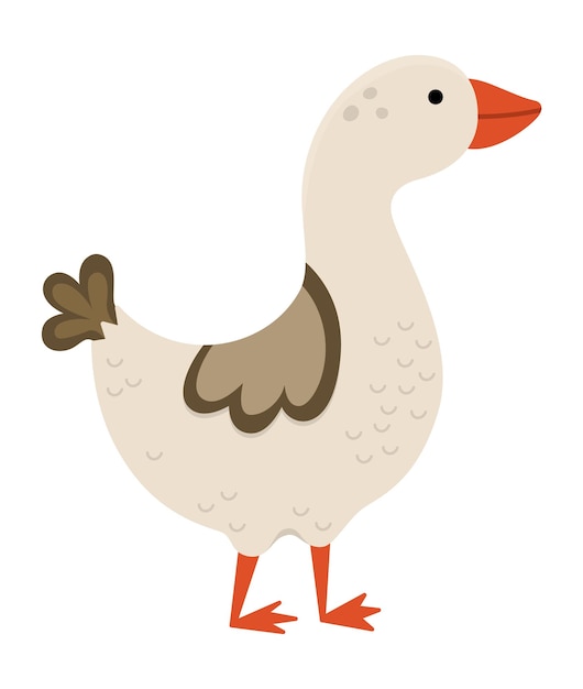 Векторная икона гуся Симпатичная иллюстрация гусака для детей Фермерская птица на белом фоне Красочная плоская картинка животного для детей