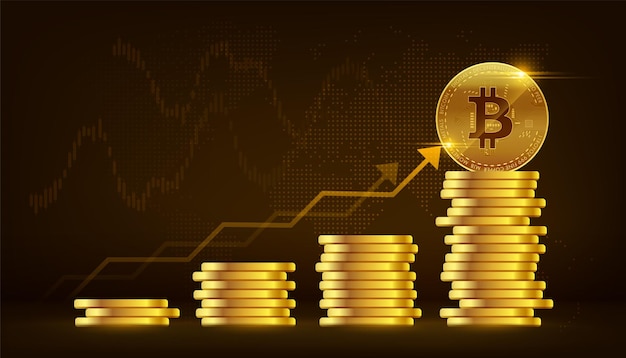 Vector gouden bitcoin groei blockchain technologie concept