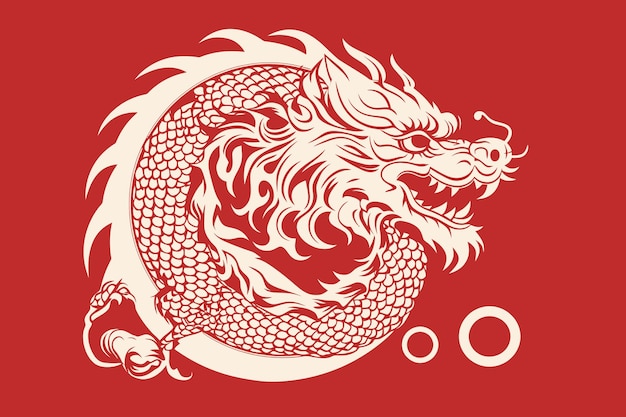 Vector gouden Chinese draak sticker label rode achtergrond