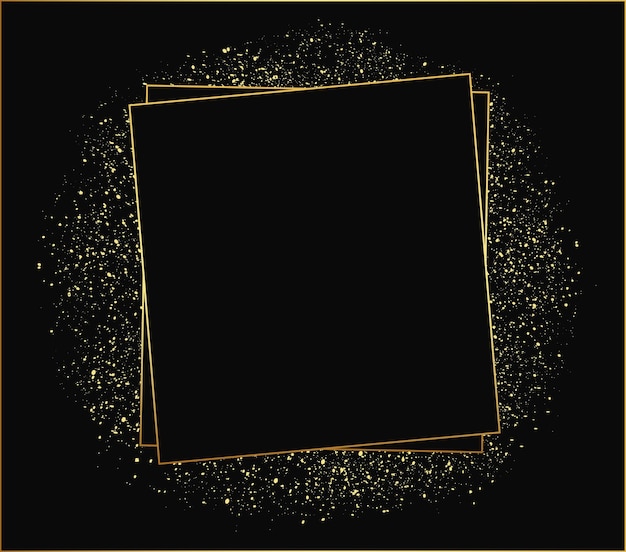 Vector gouden frame met lichteffecten Glanzende rechthoek banner geïsoleerd op zwarte achtergrond