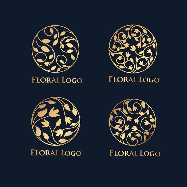 Vector gouden luxe bloemen logo set