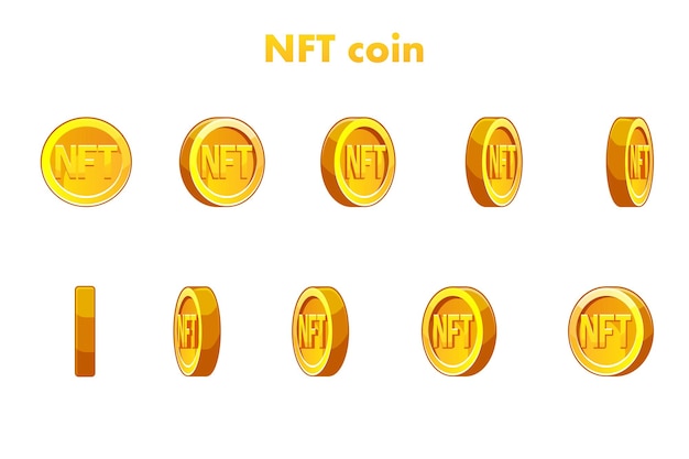 Vector Gouden NFT-munt Animatie NFT-munt stap voor stap Cryptocurrency NFTtoken Internet-valuta van de toekomst