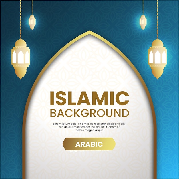 vector gradiënt blauwe islamitische achtergrond met decoratief ornament patroon en lantaarns