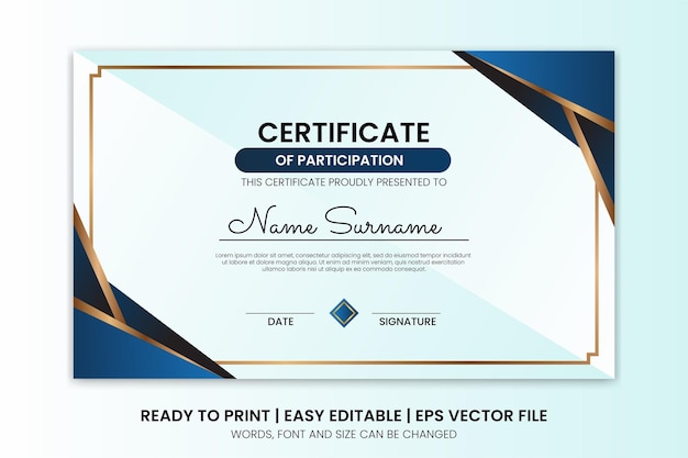 Vector vector gradient blue and gold elegant certificate design template