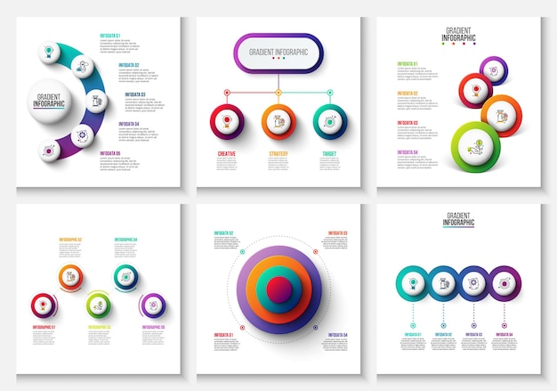 Vector vector gradient infographic and marketing elements with 3 4 5 and 6 options steps or processes