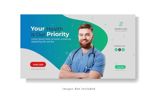 Vector gradient medical youtube channel thumbnail design template