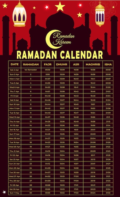 Vector gradiënt Ramadan 2024 kalender sjabloon