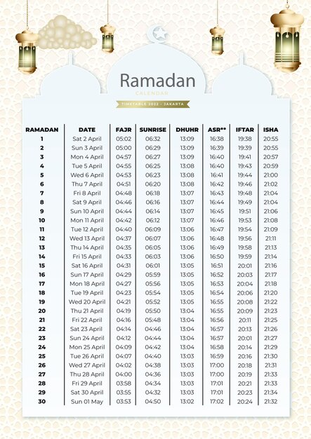 Vector gradiënt Ramadan 2024 kalender sjabloon