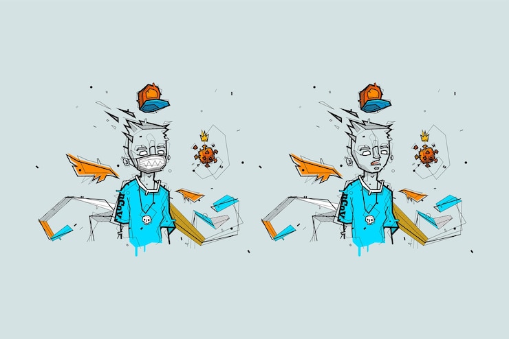 Vector vector graffiti guy coronavirus ncov and medical mask