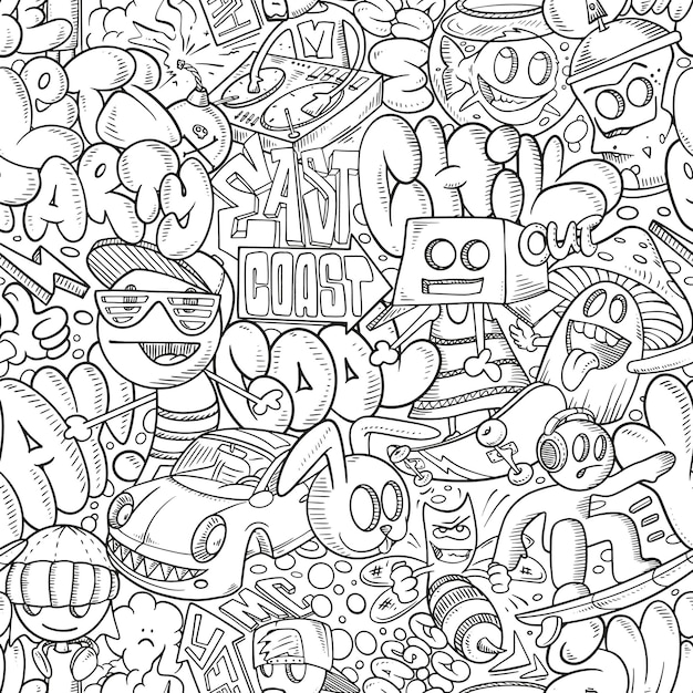 Vector vector graffiti illustration seamless pattern tshirt design textile banner