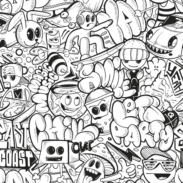 Vector vector graffiti illustration seamless pattern tshirt design textile banner