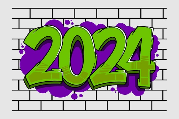 Vector vector graffiti met de hand getekende cijfers 2024