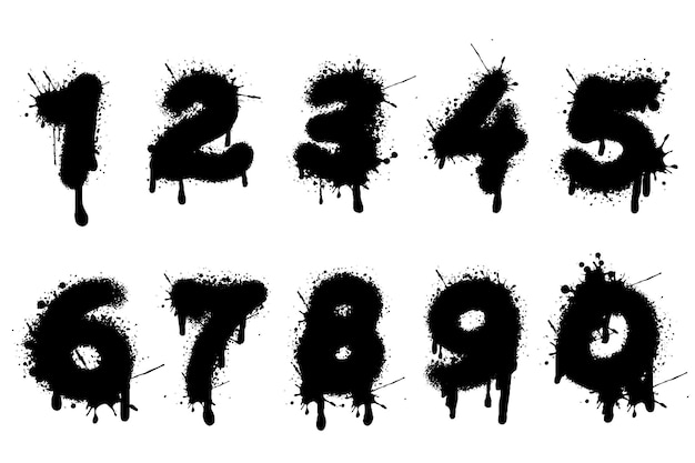 Vector vector graffiti numbers on white lettering sprayed with leak in black over white design street art