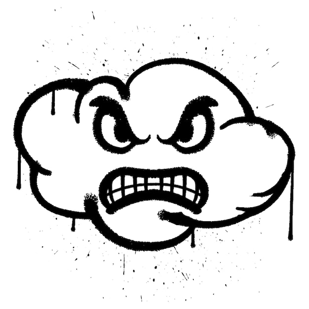 Vector vector graffiti spray paint angry face cloud character in vector illustration