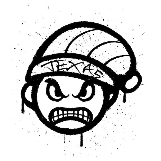 Векторное граффити спрей краска сердитое лицо человека смайлик в изолированной векторной иллюстрации