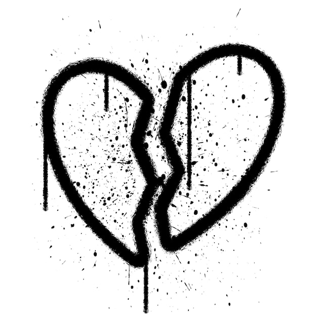 Vector graffiti spray paint broken heart isolated vector illustration