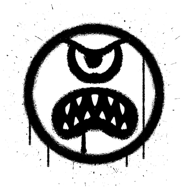 Vector graffiti spuitverf boos gezicht cyclops emoticon op witte achtergrond vectorillustratie