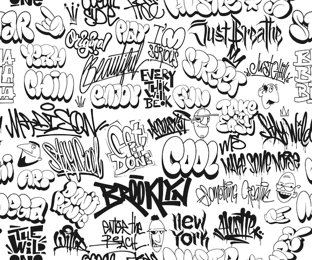 Vector vector graffiti tags, seamless pattern. t-shirt design, textile, banner.