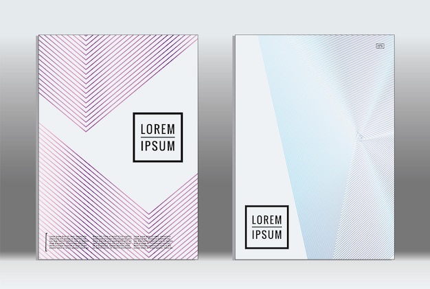 Vector grafische geometrische covers met minimalistisch patroon voor sjablonen, lay-outs, posters, brochures, catalogi, flyers. Set borden met minimalistische geometrische elementen. Ontwerpsjabloon met lijnen