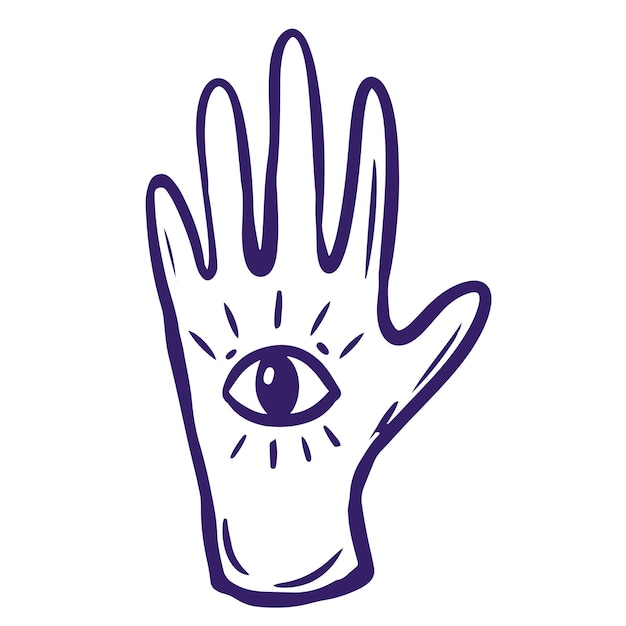 Vector grafische schets van hand met magisch esoterisch symbool van oog Vectorkrabbel mystiek oog op hand