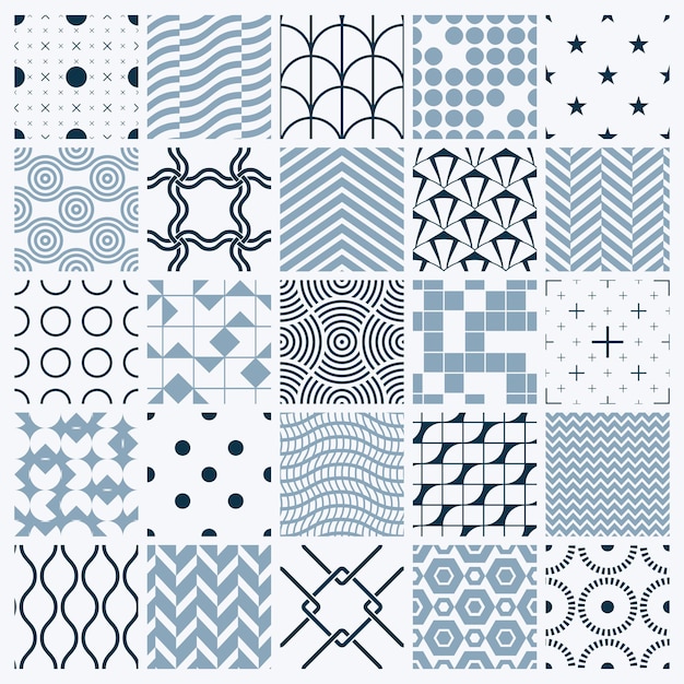 Vector grafische vintage texturen gemaakt met vierkanten, ruiten en andere geometrische vormen. Monochrome naadloze patronencollectie het beste voor gebruik in textielontwerp.