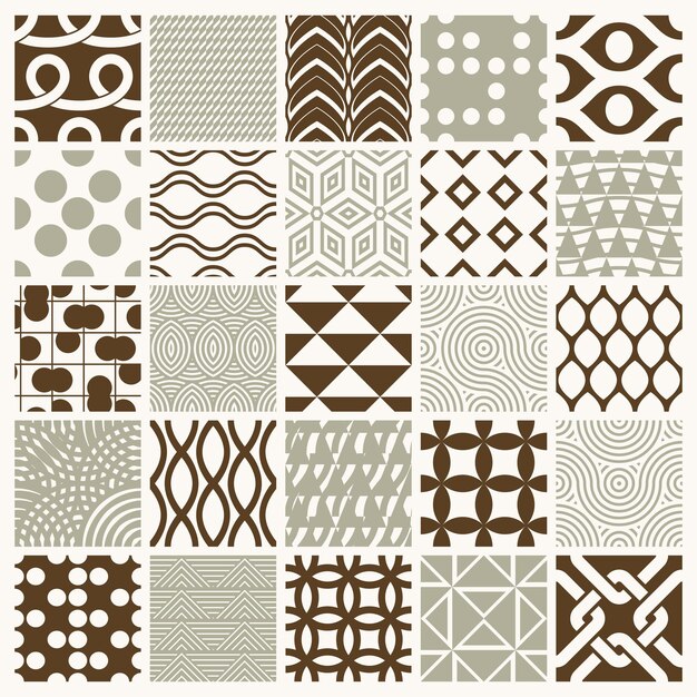 Vector grafische vintage texturen gemaakt met vierkanten, ruiten en andere geometrische vormen. naadloze patronencollectie het beste voor gebruik in textielontwerp.