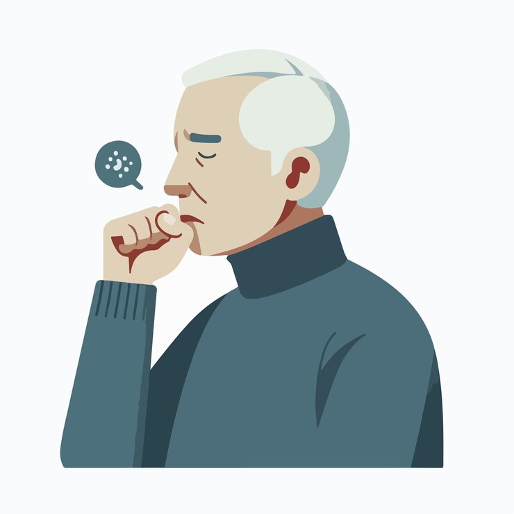 Vector vector of grandfather coughing in flat design style