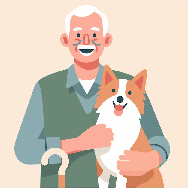 Vettore il nonno vector e' felice del suo cane.