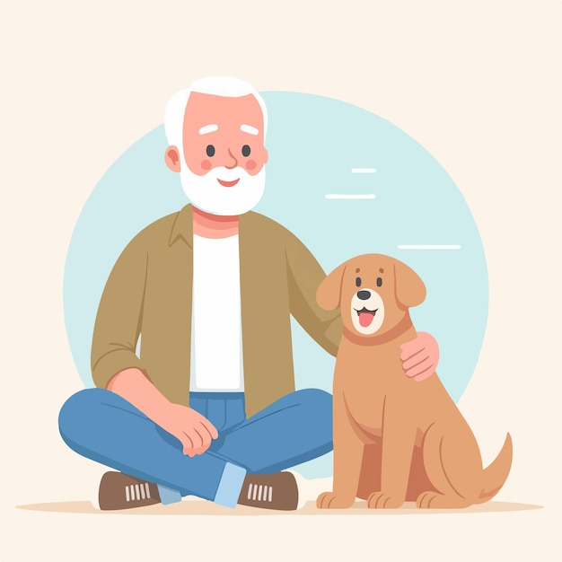 Vector vector grandfather is happy with his dog