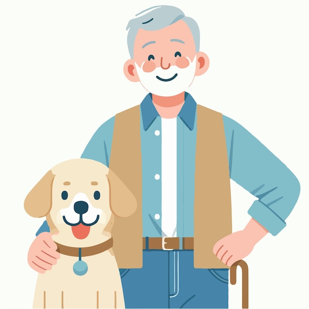 Vector vector grandfather is happy with his dog