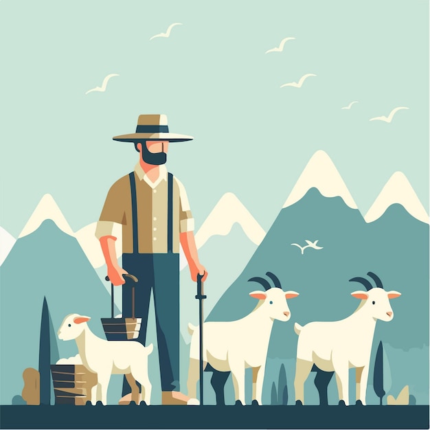 Vector vector grandfather is herding goats