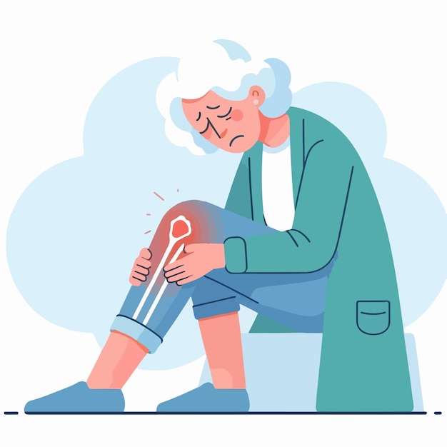 vector of grandmother having a sore leg in flat design style
