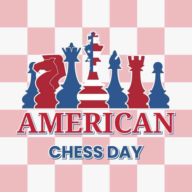 Vector graphic of american chess day event with simple chess with a usa or united states flag