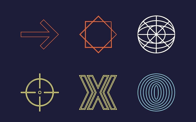 Vector graphic assets set big collection of abstract graphic geometric symbols cyberpunk elements