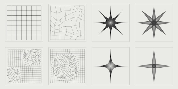 Vector Graphic Assets Set Brutalism star and flower shapes Flat minimalist icons