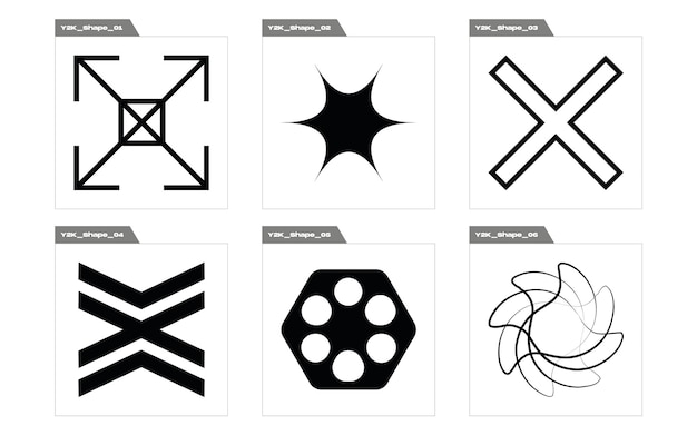 Vector Graphic Assets Set Brutalism star and flower shapes For modern Tshirts designed